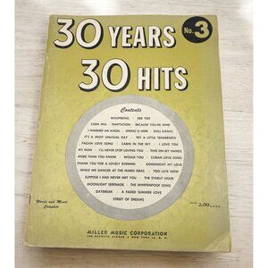30 Years 30 Hits No 3 Piano Sheet Music Songbook Vintage 1958 Love Songs Ballads